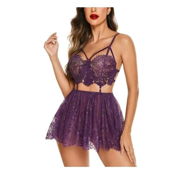 Avidlove Other - Avidlove Lingerie Women 3XL Lace Babydoll Mesh Nightwear Chemise Nightie Purple